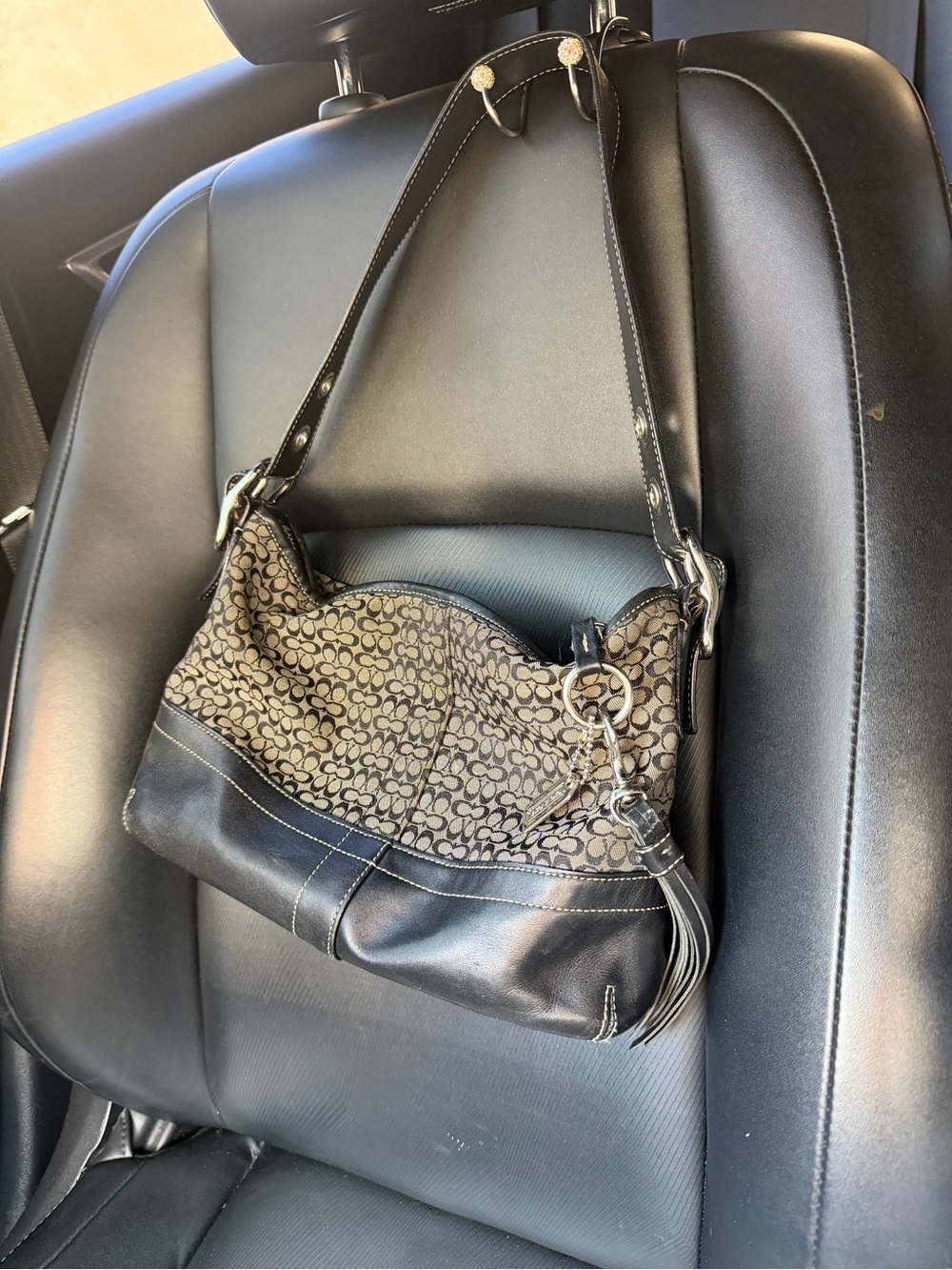 Coach Black and Brown Signature Canvas Shoulder Bag